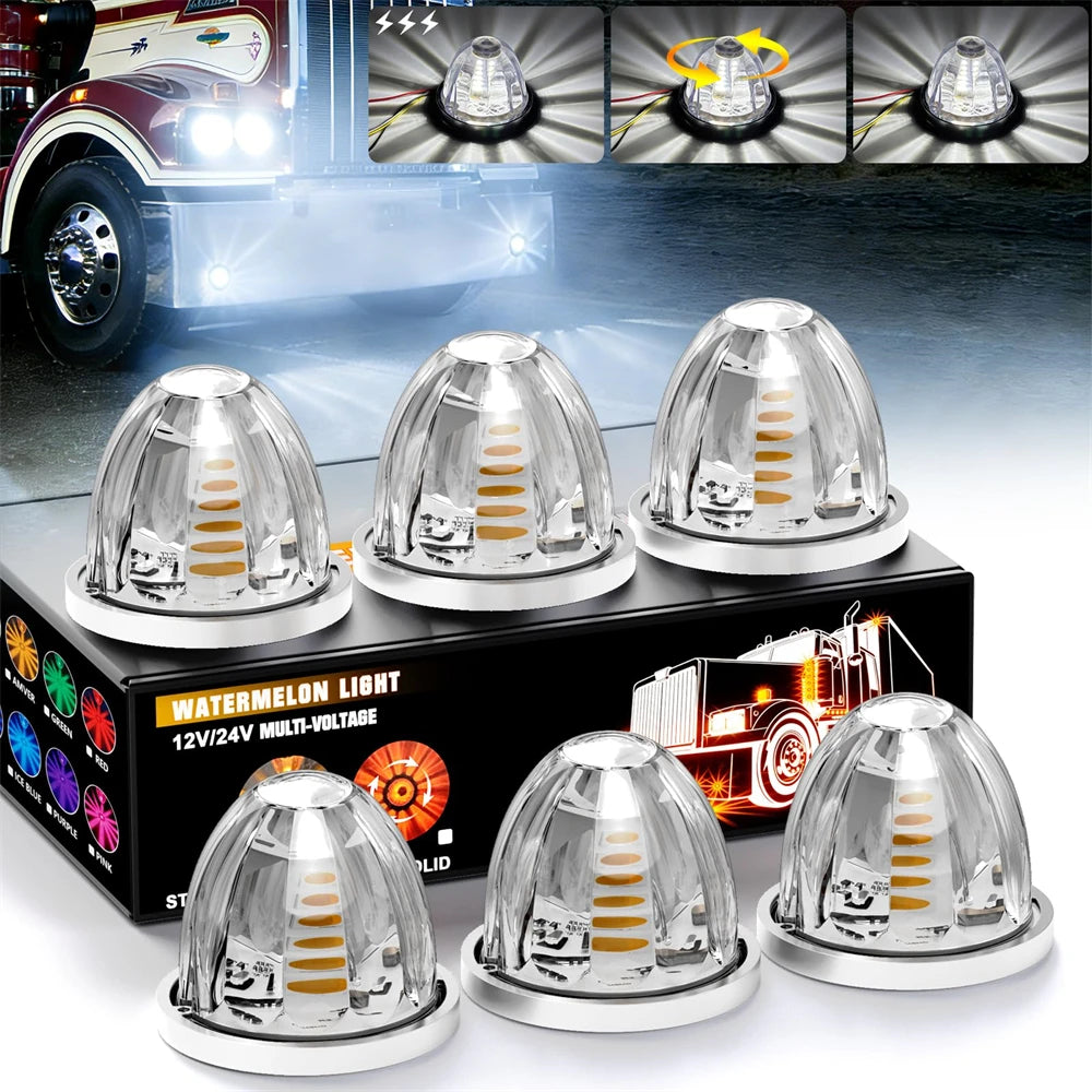6PCS Water Melon Lights Starburst Rotating Lamp Clearance Strobe Warning Lights Semi Truck Peterbilt Cab Marker Lights (1)