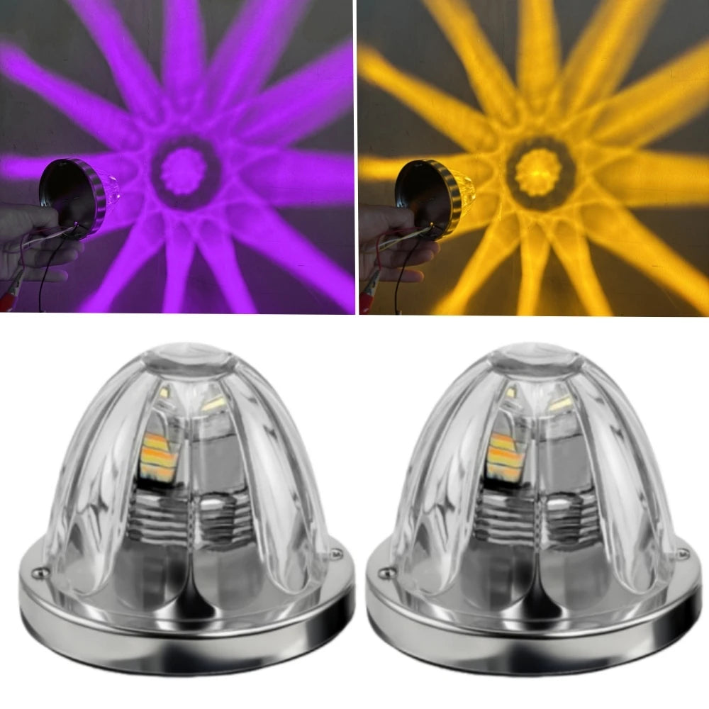 2PCS Glass Watermelon Lights for Semi Truck 10-30V LED Dual Revolution Underglow Exterior Truck Lights Marker Strobe Rock Lights