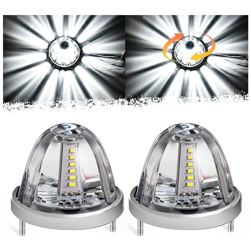 2PCS LED Watermelon Marker Lights Strobe Rotation Roof Clearance Warning Lights for Kenworth Peterbilt Freightliner Trailer