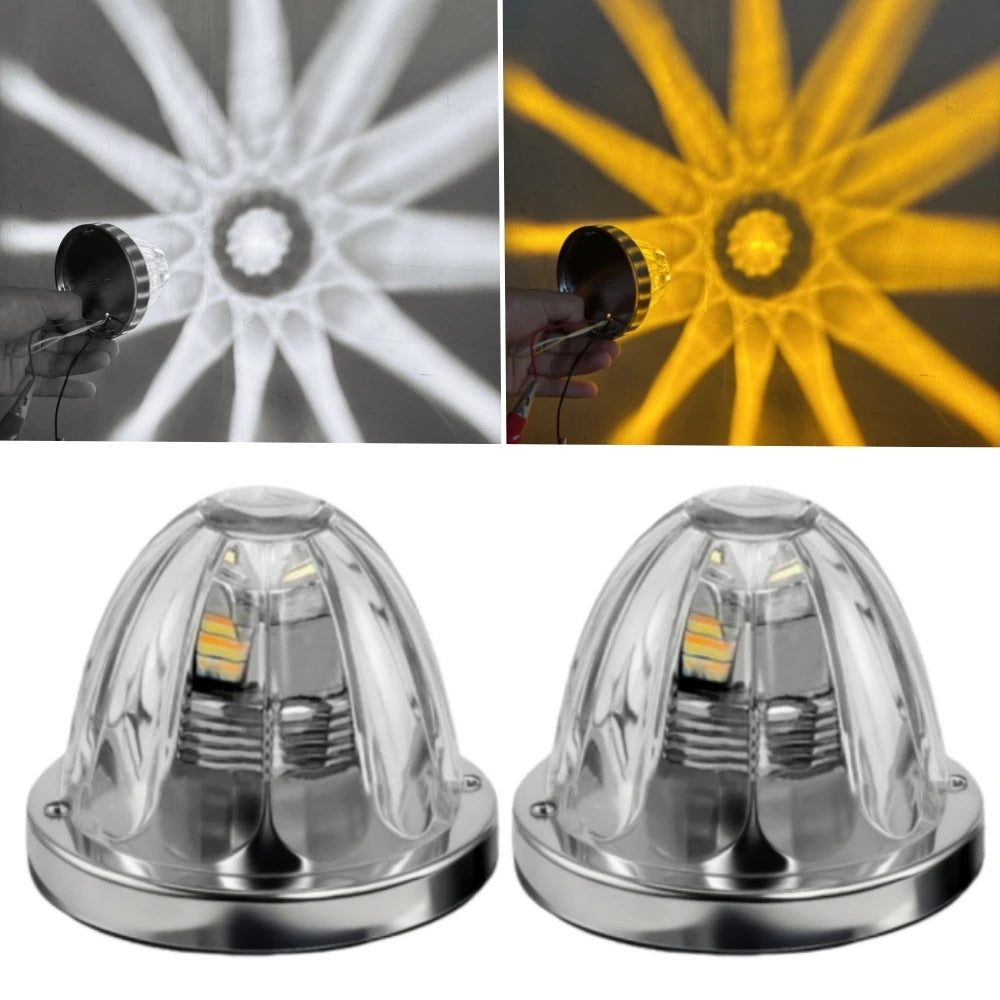 2PCS Glass Watermelon Lights for Semi Truck 10-30V LED Dual Revolution Underglow Exterior Truck Lights Marker Strobe Rock Lights