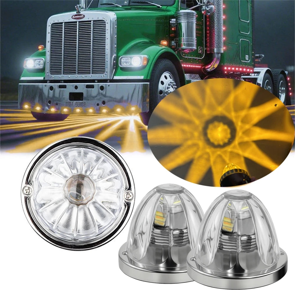 2PCS Glass Watermelon Lights for Semi Truck 10-30V LED Dual Revolution Underglow Exterior Truck Lights Marker Strobe Rock Lights