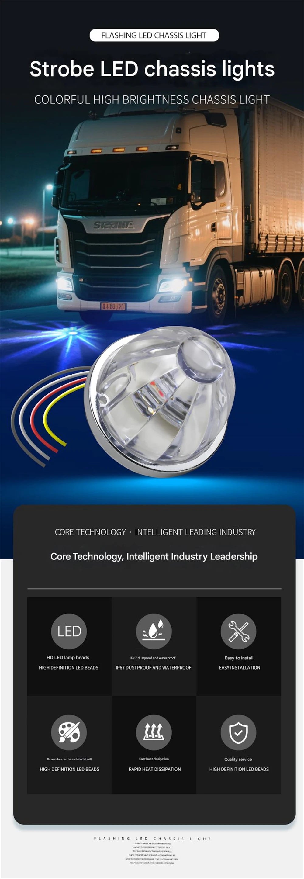 2PCS Star Watermelon Lights Dual Color Semi Truck Lights Trailer LED Water Melon Marker Lighting Under Glow Lights 12V/24V