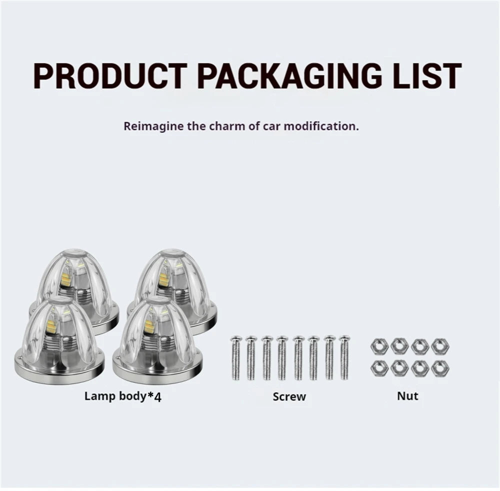 4PCS Underglow Exterior Trailer Lights Glass Watermelon Lights 10-30V LED Dual Revolution Strobe Rock Lights for Semi Truck