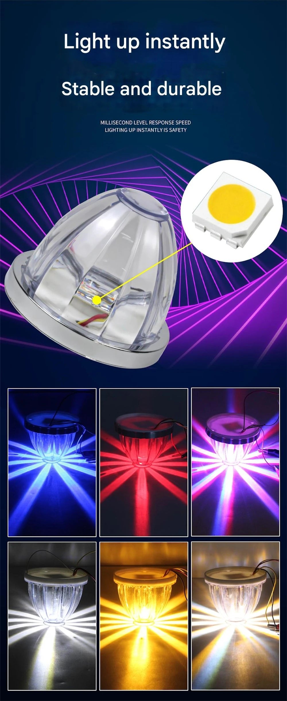 2PCS Dual Revolution Watermelon Lights Semi Truck Lights LED Star Water Melon LED Marker Under Glow Lights For Truck plastic