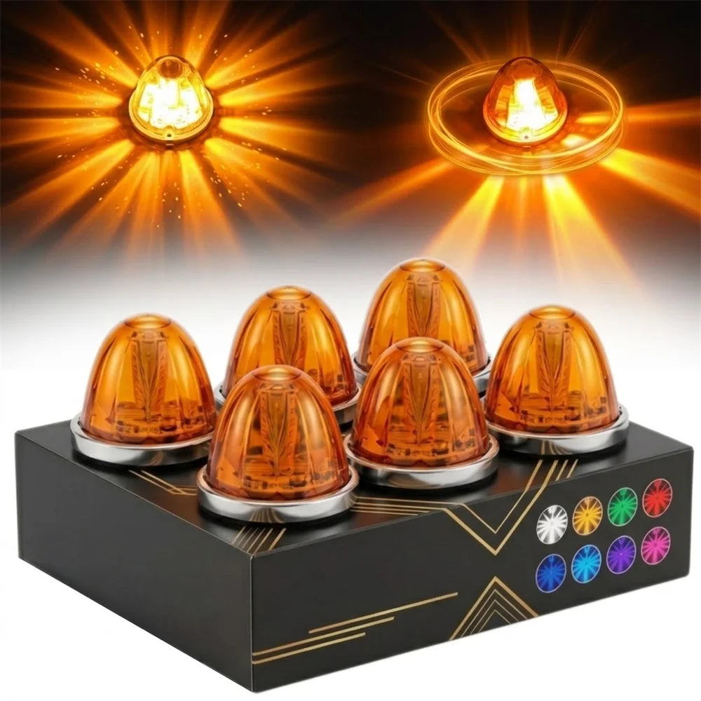 6PCS Water Melon Lights Starburst Rotating Lamp Clearance Strobe Warning Lights Semi Truck Peterbilt Cab Marker Lights (1)