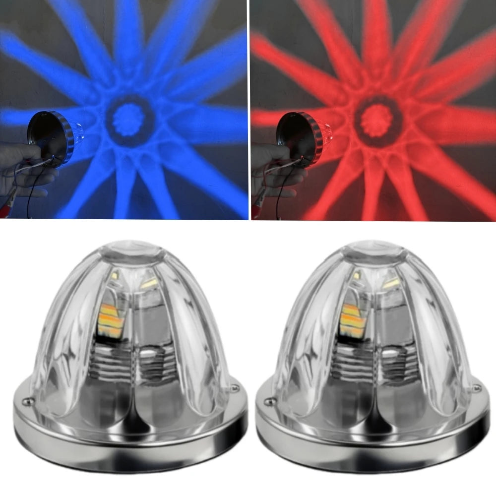 2PCS Glass Watermelon Lights for Semi Truck 10-30V LED Dual Revolution Underglow Exterior Truck Lights Marker Strobe Rock Lights