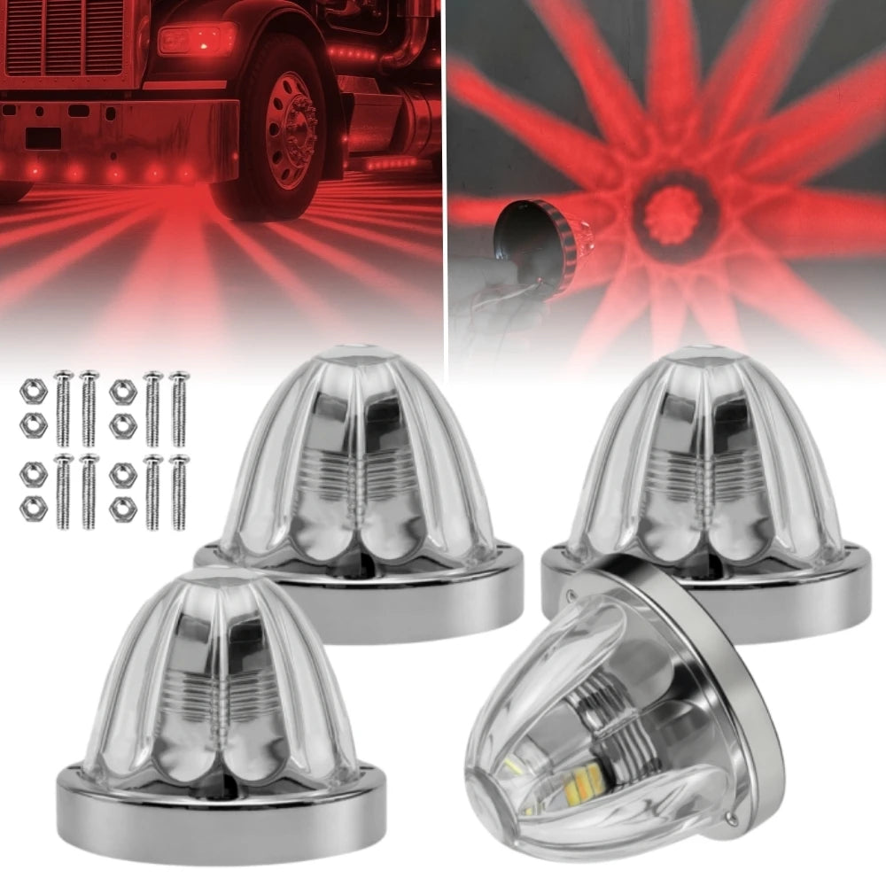 4PCS Underglow Exterior Trailer Lights Glass Watermelon Lights 10-30V LED Dual Revolution Strobe Rock Lights for Semi Truck