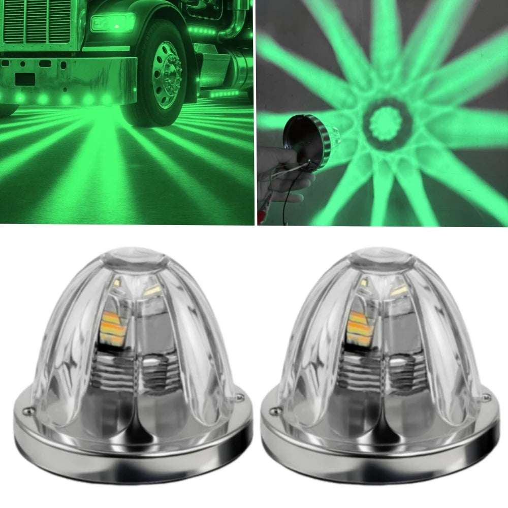 2PCS Glass Watermelon Lights for Semi Truck 10-30V LED Dual Revolution Underglow Exterior Truck Lights Marker Strobe Rock Lights